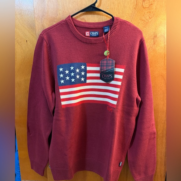 Chaps Men's Burgundy Flag Crewneck Sweater